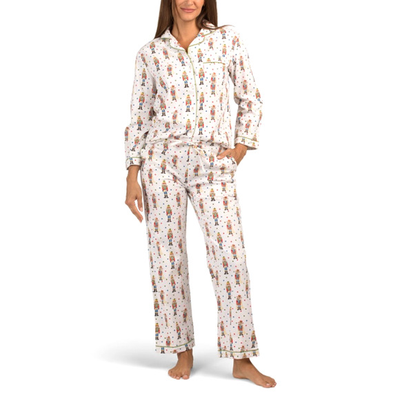 Mahogany Christmas NUTCRACKER Pajama Set 100% Cotton Flannel Women's L New - Picture 1 of 16